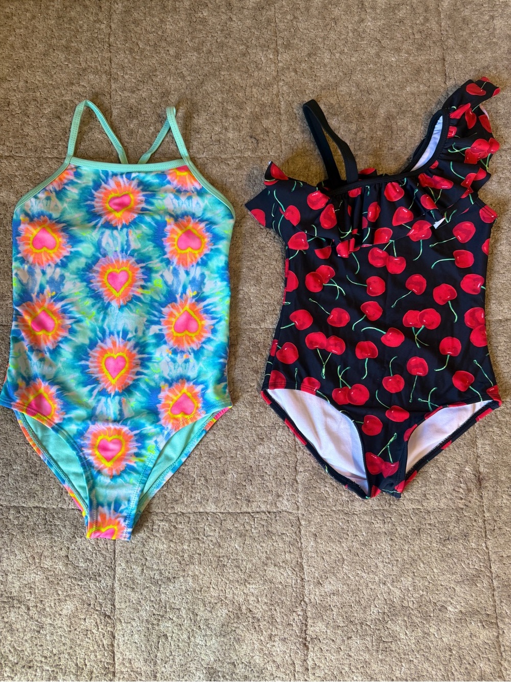 Bundle of Girls 6/6X One-Piece Swimsuits - Tie-Dye Heart Print & Red Cherries
